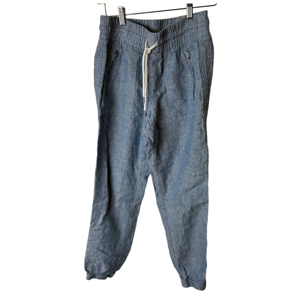 Athleta Cabo Linen High Waisted Jogger Pants Blue Chambray‎ Size 2
